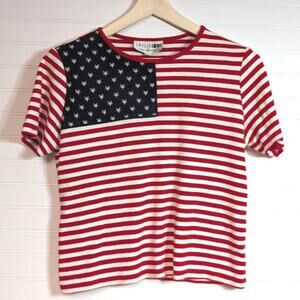 Vtg 90s Americana Patriotic short sleeve Petite Medium Leslie Fay Haberdashery